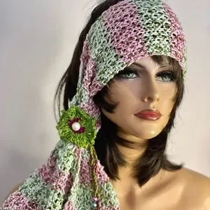 Hand Knits 2 Love Cotton Headband Bandana Headwrap Flower Tie Beads Designer Hip Hand Knits 2 Love Cotton Headband Bandana Headwrap Flowers  main image 3